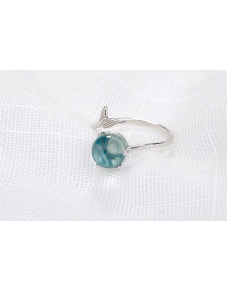 ocean bubble and whale tail sterling silver ring